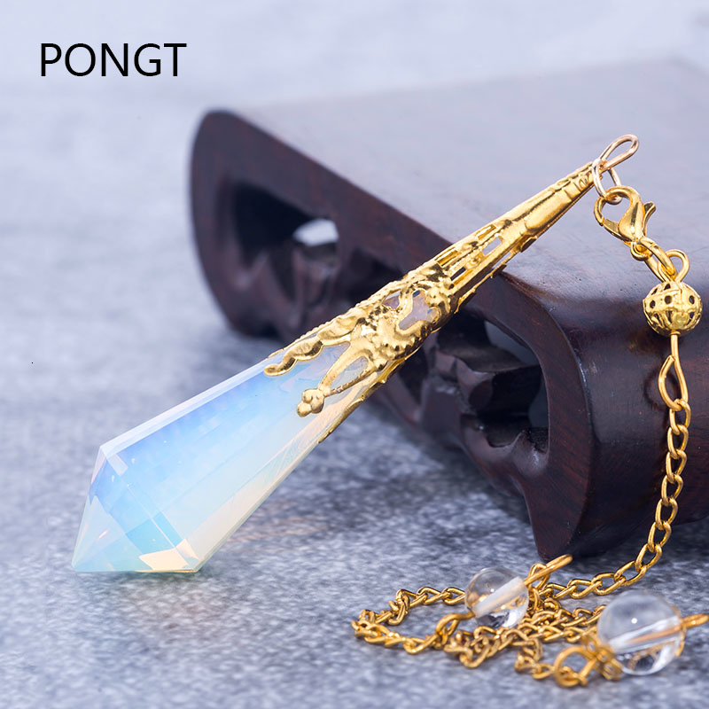

High quality Natural stone pendulum for dowsing quartz Opalite opal pendulos sacred geometry healing crystals pendant jewelry V191128