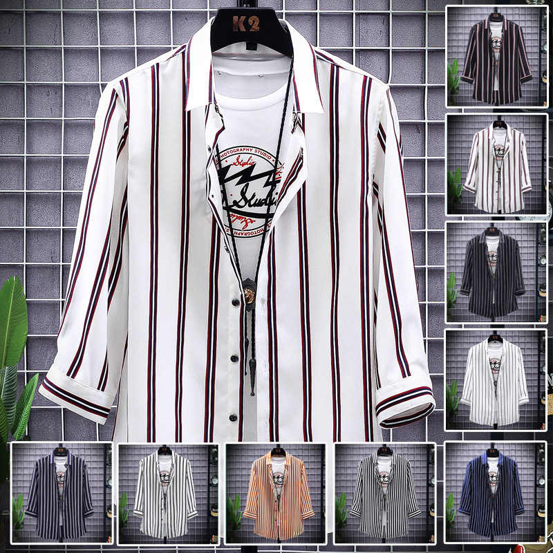 

2020 New Three Quarter Sleeve male shirt contracted tide Shirts Fashion Three Quarter Sleeve Ins Couples Simple Men's Shirt, 63