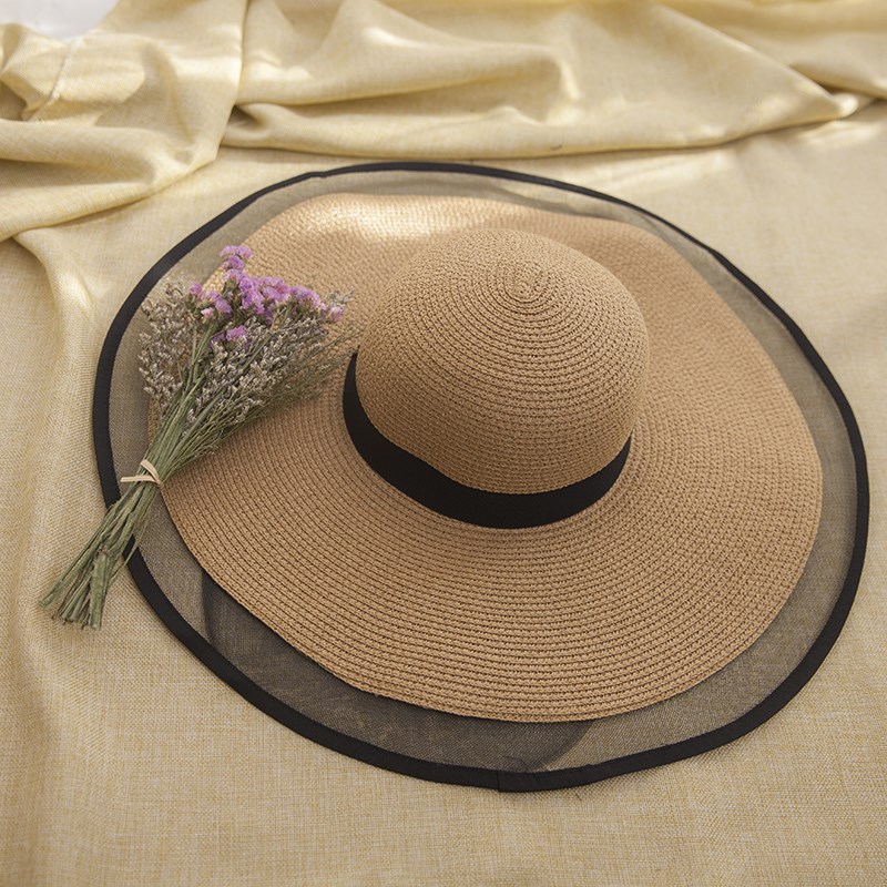 

Wide Brim Hats Beach Hat Straw Sun Cap Female Summer Sunscreen Shade Big Travel Seaside Wild Vacation, Khaki