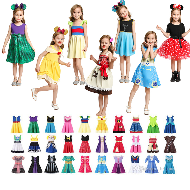 

MultiColors Little Girls Princess Summer Cartoon Children Kids princess dresses Casual Clothes Kid Trip Frocks Party Costume free DHL ship, As pic