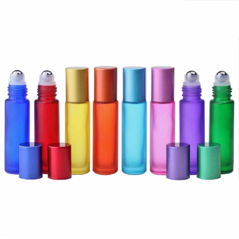 

10ml Glass Essential Oil roller Bottles Rainbow Series Frosted Glass Perfume Roll on Bottle Travel Size Bottle