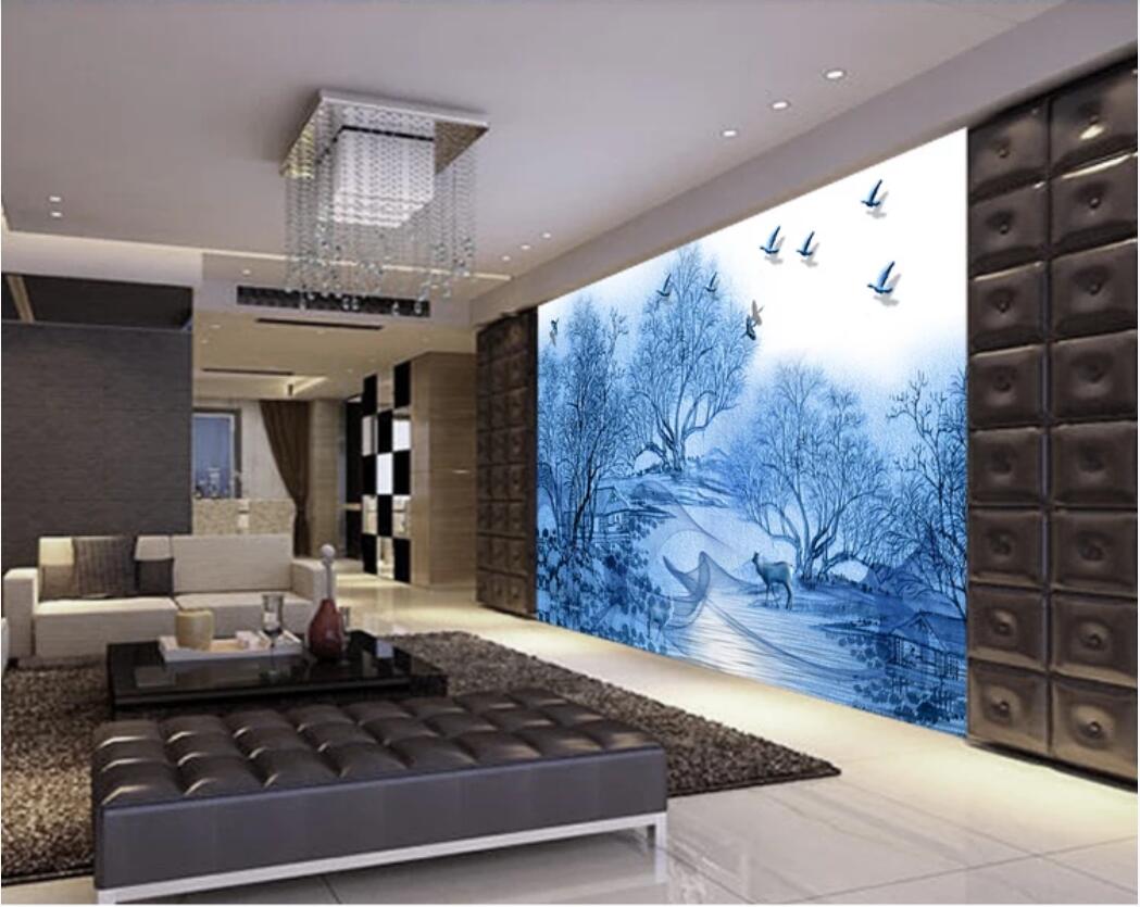 

3d room wallpaper custom photo mural Nordic mural retro nostalgic abstract ink painting elk decorative painting wallpaper for walls 3 d, Non-woven fabric