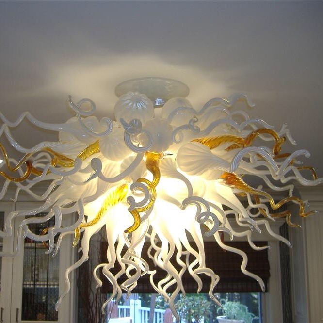 Lamps Pure White and Amber Murano Flush Mount Ceiling Lights Hand Made Blown Glass Chandelier for Home Hotel Restaurant LED Lighting-image-413565817