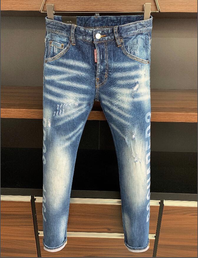 

Mens Ripped Badge Skinny Black Jeans Letter Embroidery Slim Fit Washed Fashion Designer Hole Moto Denim Pants Trousers 8874, Blue