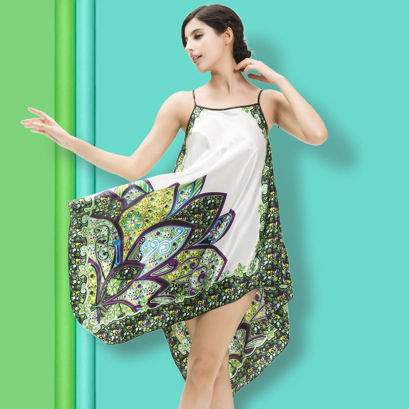 

Sexy Silk Nightgowns Women Nightwear Female Satin Sleepwear Sexy Silk Nightdress Summer Sleeveless Floral Shirts Night Dress #10, Green