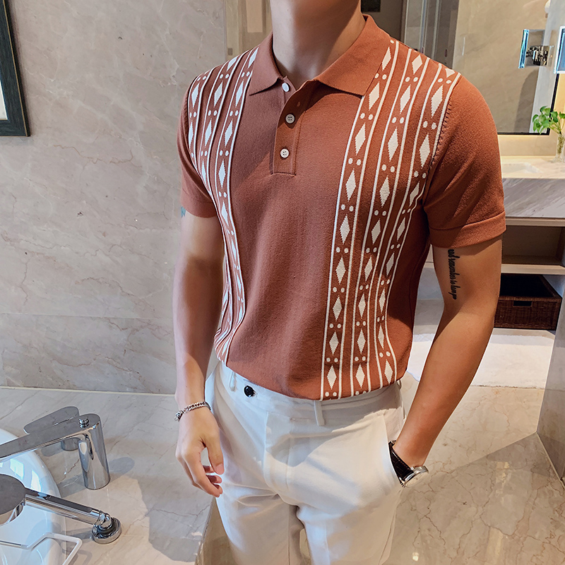 

Contrast Colors Shirt Men Fashion 2020 Summer Short Sleeve Mens Casual Polos Slim Fit Knitted Mens Clothing 4Colors, Black