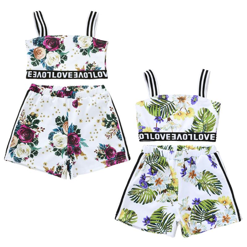 

Girl's Summer Clothes Set Baby Girls Floral Sling Tube Top + Shorts Two-piece Sets Kids Fashion Sleeveless Outfit Suit