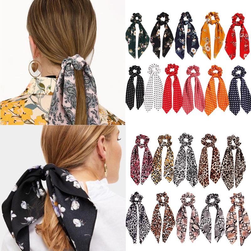 

Leopard Snake Floral Dot Streamers Scrunchies Women Hair Scarf Elastic Bow Hair Rope Ribbon Band Girls Yoga Accessories, Red