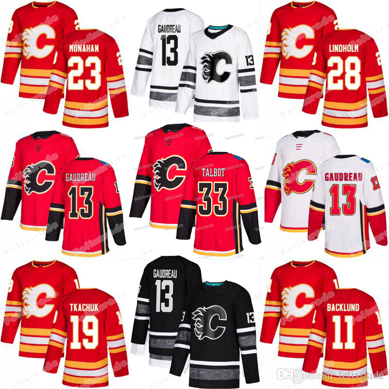 

33 Cam Talbot Elias Lindholm Calgary Flames Jersey Johnny Gaudreau Sean Monahan Sam Bennett Matthew Tkachuk Mark Giordano Mikael Backlund, Youth kids white jersey