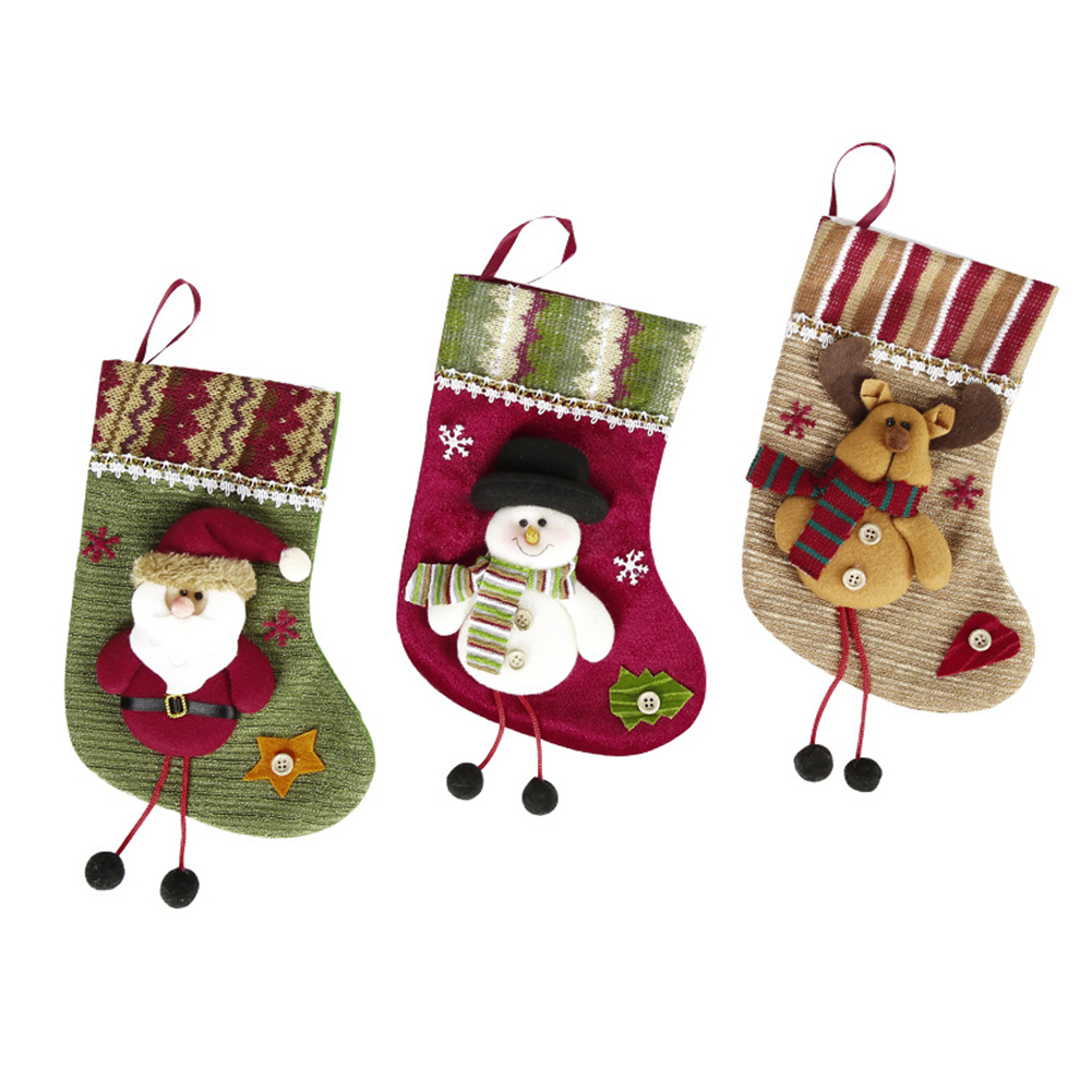 

3Pcs Christmas Stockings Mini Gift Socks Christmas Decorations Treat Bags For Kids Santa Claus Snowman Reindeer Socks Hanging Su