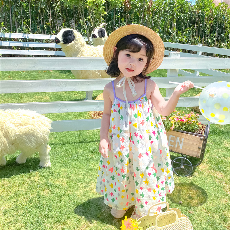 

2020 Summer New Arrival Girls Fashion Star Dress Kids Korean Design Beach Dresses, As pic