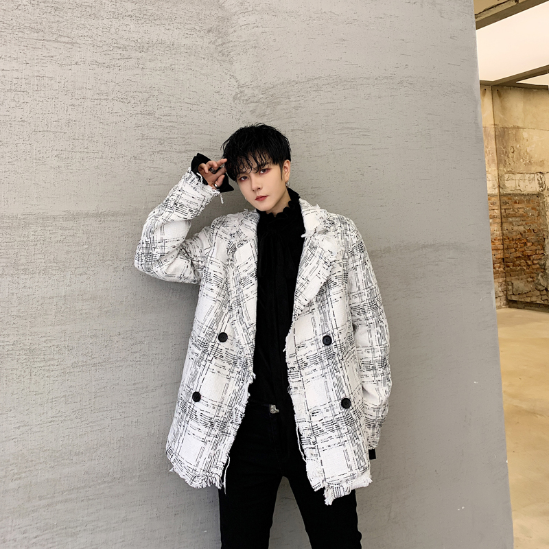 

MIXCUBIC 2019 Autumn Korean style unique Burr woolen suit men casual slim retro Burr woolen suit for men -XXL, Multi