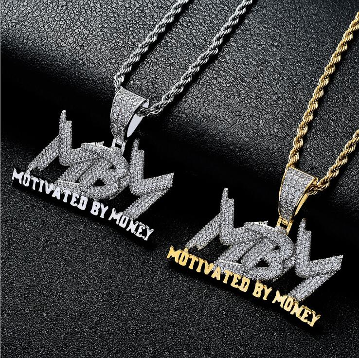Iced Out Zircon letter MBM Pendant Necklace With Tennis Chain Bling Hip Hop Gold Silver Color Mens/Women Charm Chain Jewelry New