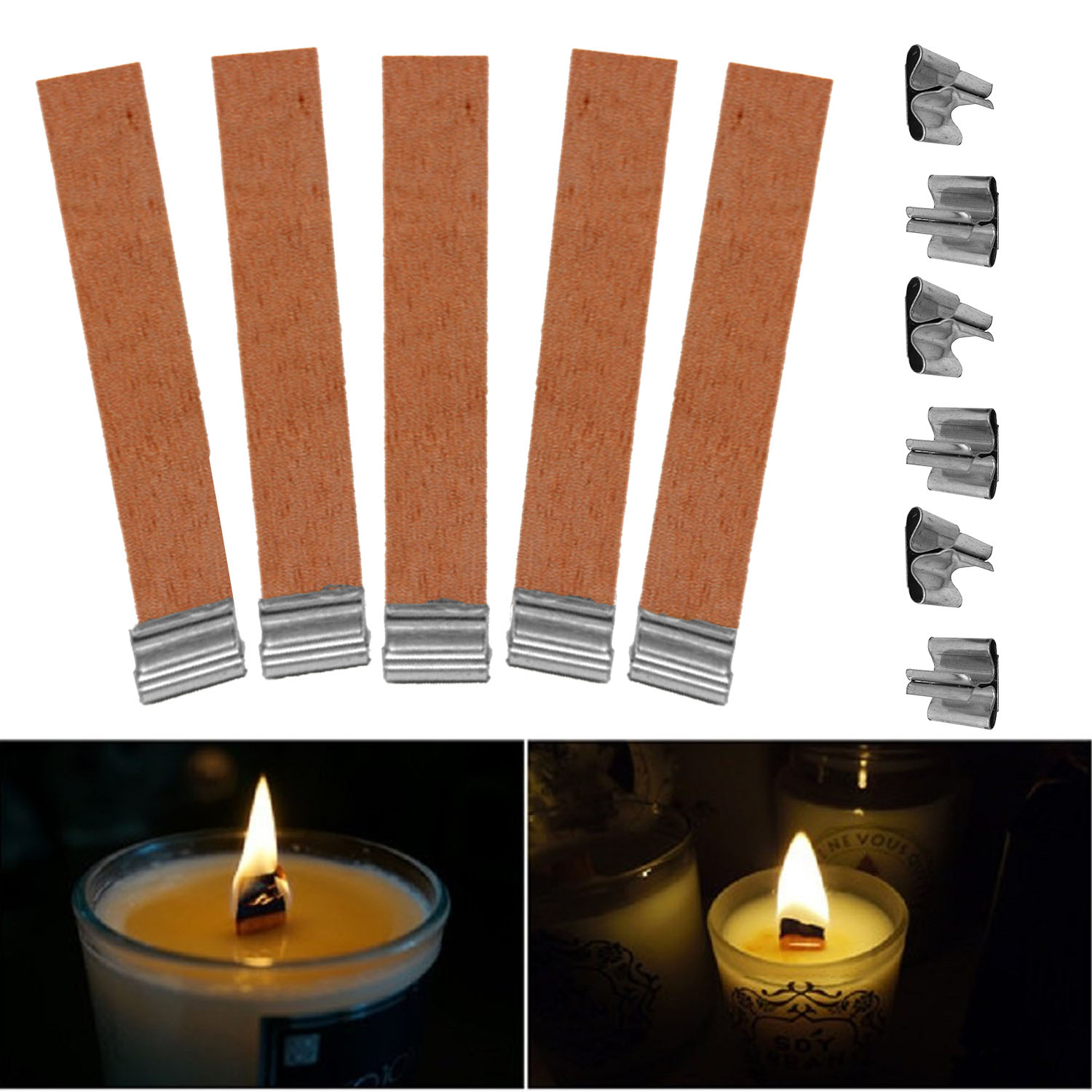 

50Pcs/lot free shiping 12.5mm x 150mm Candle Wood Wick with Sustainer Tab Candle Making Suppl50 PCS/lot 12.5 x 75mm Wood Candle Wicks Suppli