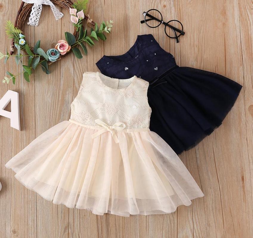 

2020 Princess Dress Bottom Heart Print Decor Girls Sleeveless Dress Bowknot Ball Gown Holiday Party Dresses Girls Baby Costume