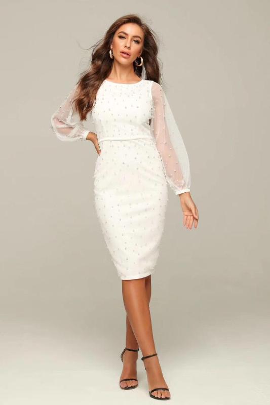 

White Black Bodycon Dress Fashion Beading Women Night CLub Evening Party Dress Celebrity Sexy
