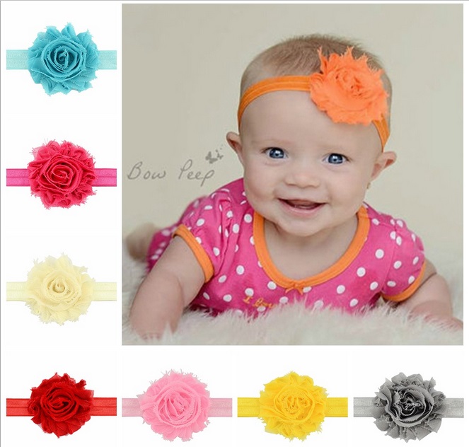 

2 Inch Handmade cute Floral Elastic Headband Chiffon Frayed Weave Flower Hairband Baby Girls Hair Bows Christmas Gifts Accessories A105, Slivery;white