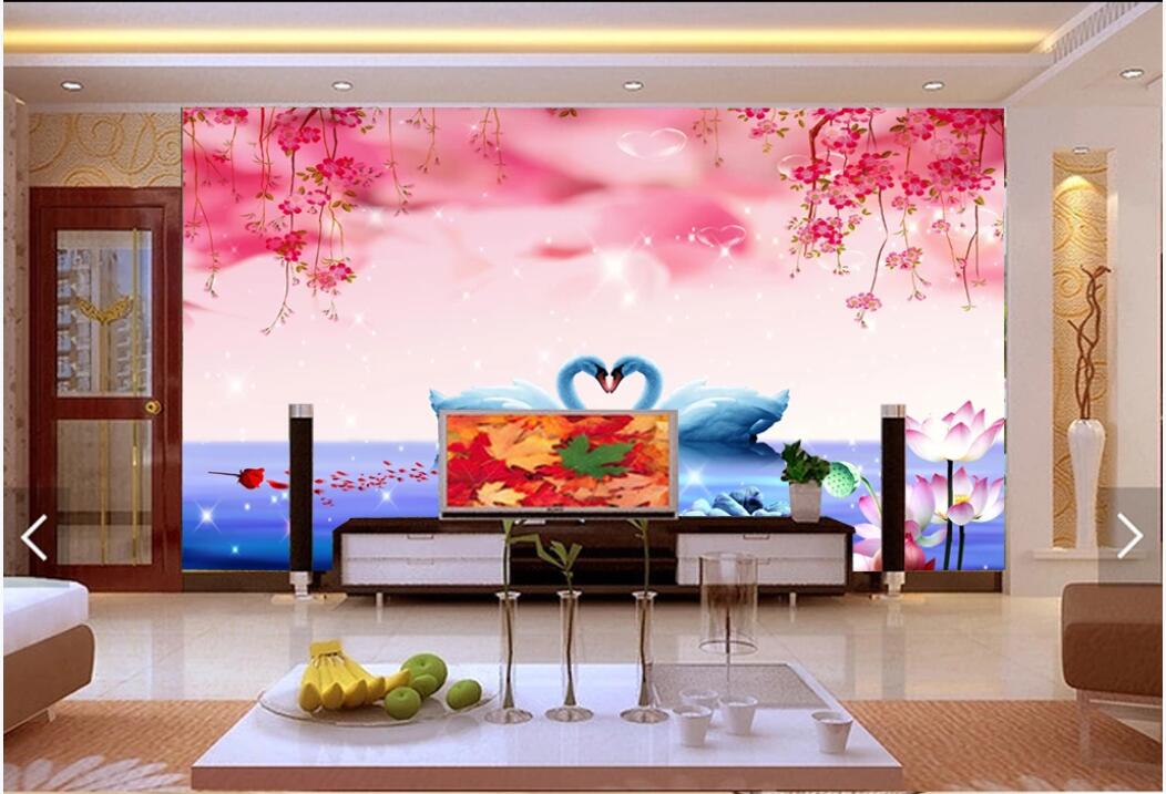 

3d wallpaper custom photo murals Beautiful fantasy pink swan lake scenery TV background wall wallwallpaper for walls 3 d, Non-woven fabric