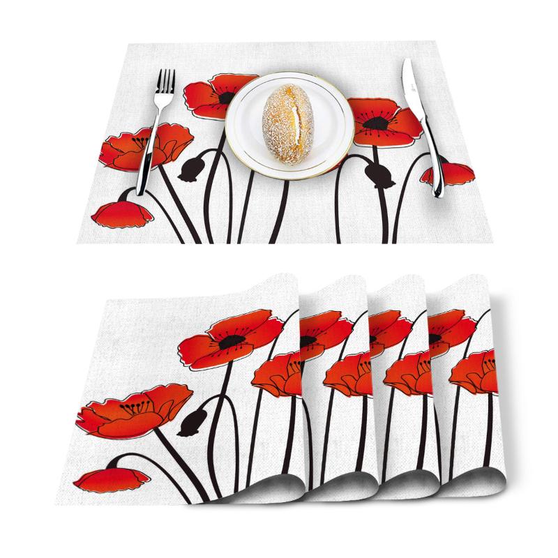 

Red Poppy Flower Plant Nature Placemat for Dining Table Non-slip and Heat-insulating Table Mat Decoration Placemat