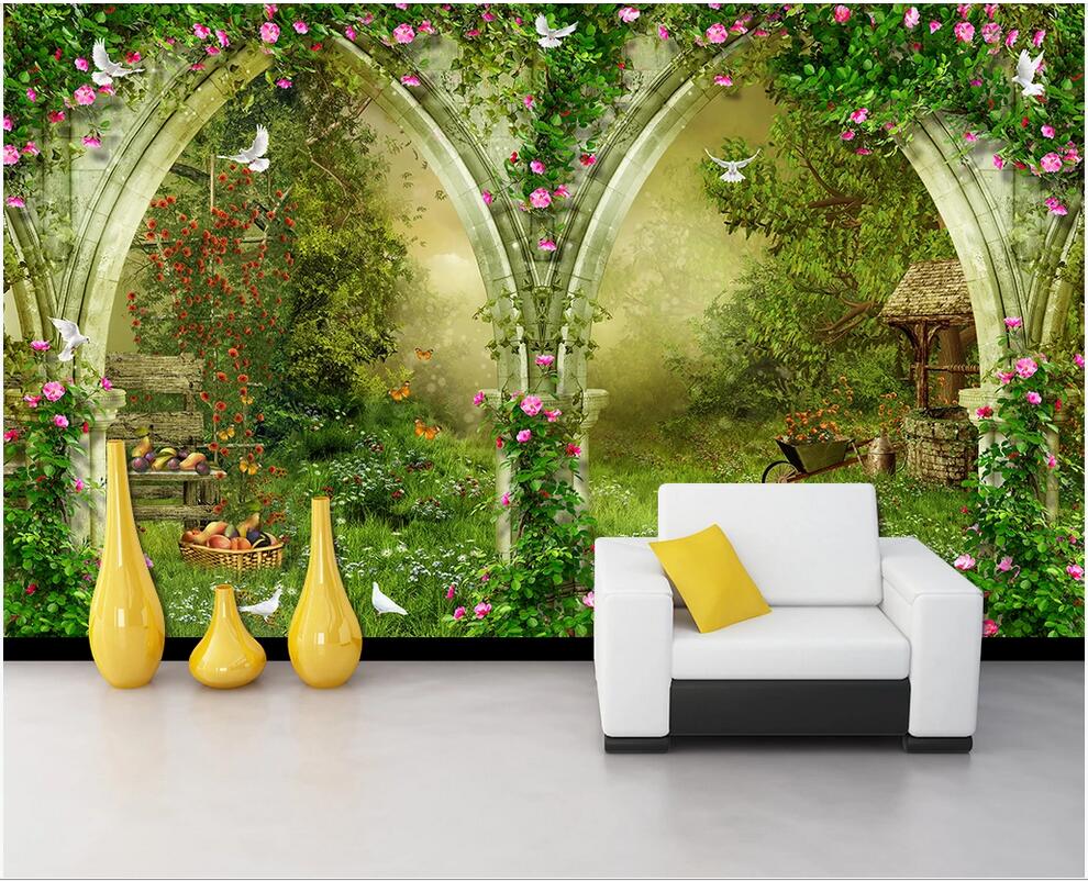 

3d landscapes wall custom murals Fantasy idyllic arch country road 3D TV sofa background wall 3d mural on the wall, Non-woven fabric