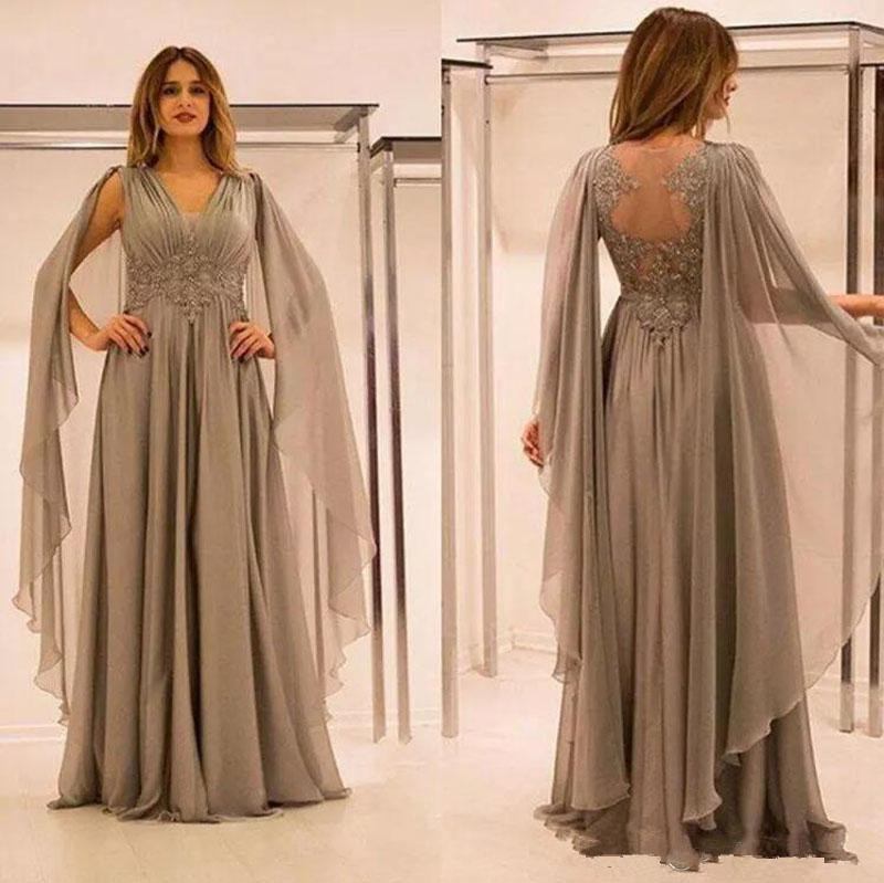 

2019 Elegant Chiffon Illusion Back Mother Of The Bride Dresses With Lace Applique Beads Ruched V Neck Mother Groom Dress Plus Size