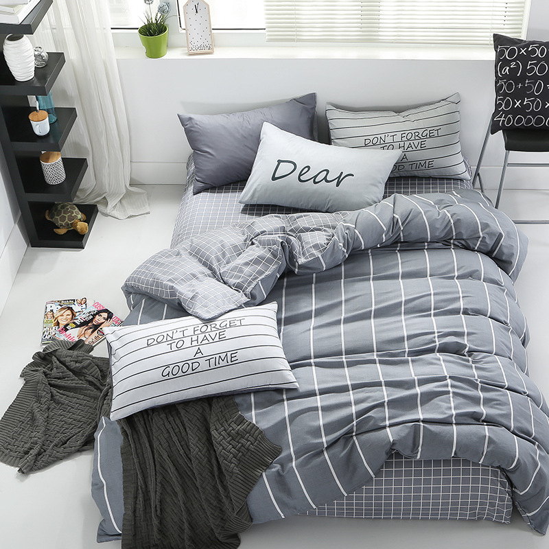 Home Textile Four-piece Cotton Nordic Fashion Simple Ins Wind Quilt Bedding Full Cotton Double Bed Sheet-image-494497452