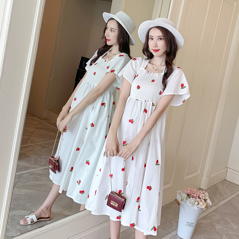 

Maternity Dresses Cherry Style Summer Short Sleeve White Maternity Dress Pregnancy Dress Pregnancy Clothes