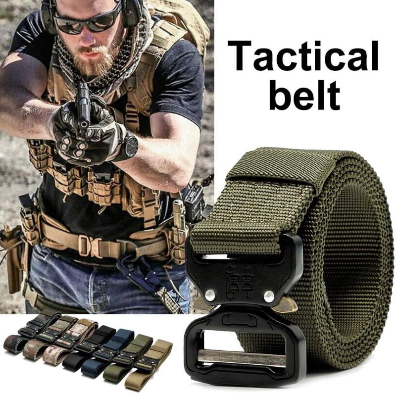 

Durability Men Women Alloy Buckle Emergency Survival Equipment Tactical Belt Waist Straps Hunt Outdoor Training Belt, Color 2