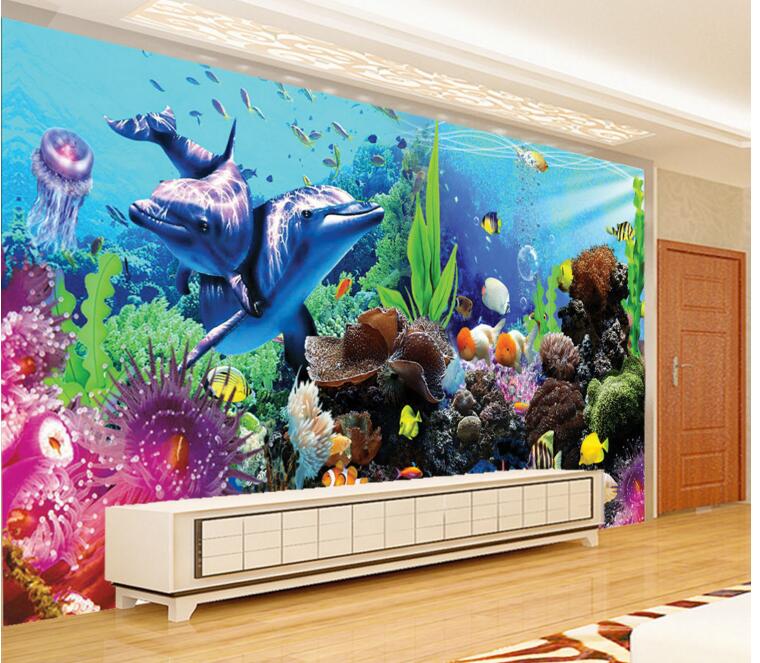 

3d wallpaper custom photo Underwater World Aquarium Dolphin TV background wall living room Home decor 3d wall muals wall paper for walls 3 d, Customize
