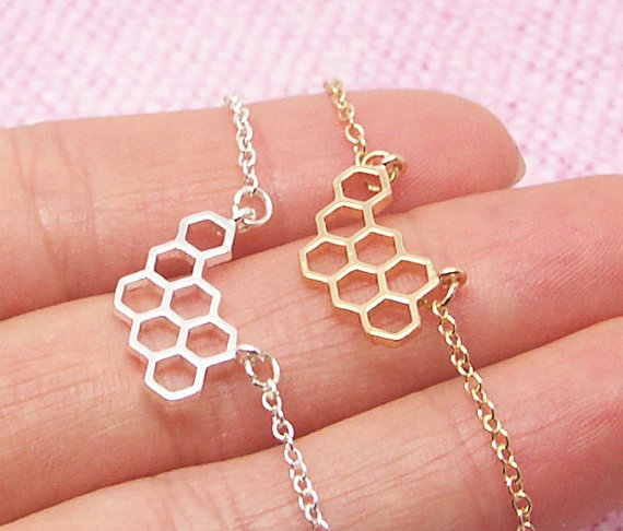 

5PCS Gold Silver Cute Beehive Honeycomb Bracelet Honey Bee Comb Hive Bracelet Hexagon Bracelets