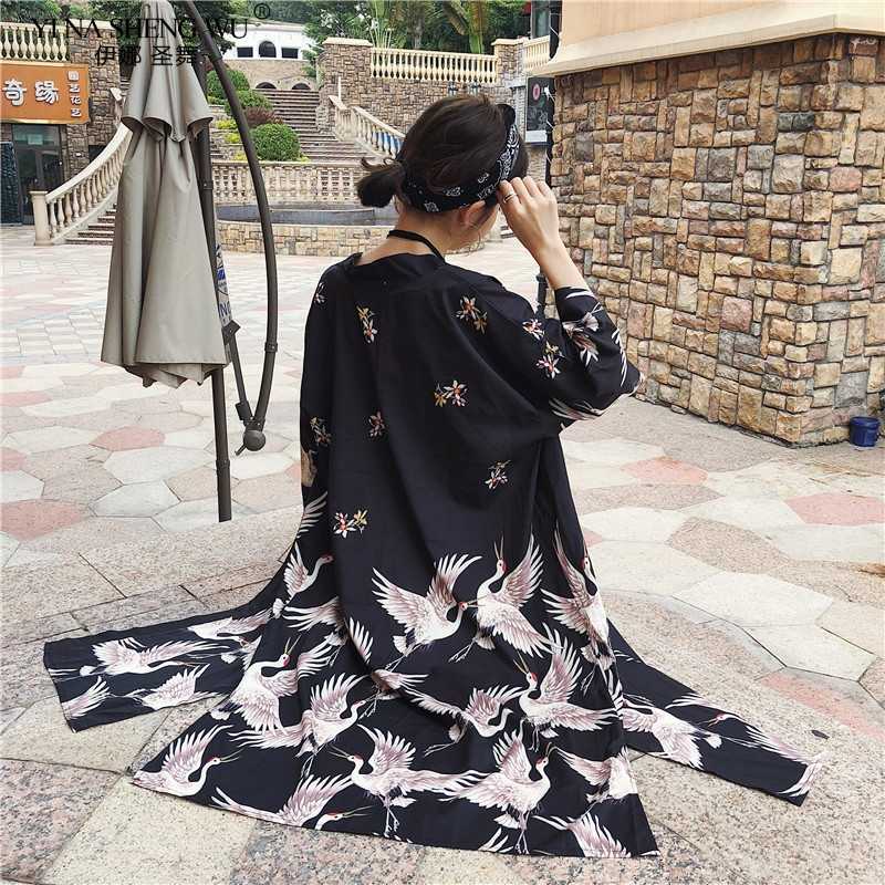 

Japanese Kimono Yukata Kimono Cardigan Fashion Blouse 2020 Women Long Sleeve Cardigan Haori Traditional Kimonos Long Dress Belt