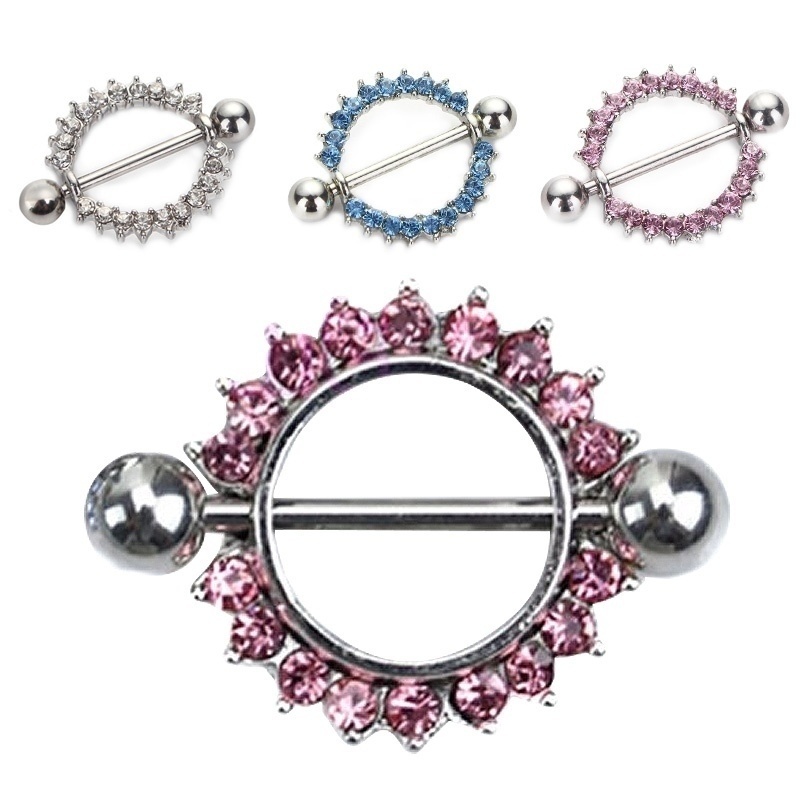 

Other Fashion Circle Nipple Ring Rhinestone Crystal Stainless Steel Sunflower Paved Rings Body Piercing Jewelry@88