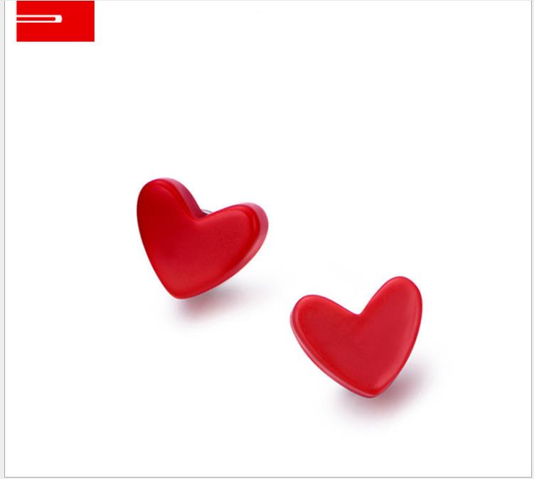 

New red heart earrings female net red Earrings Red pure silver earrings