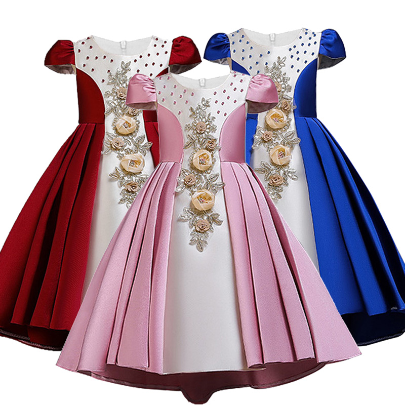 

High Quality Christmas Baby Girl Dress For Girls Elegant Beading Flower Princess Party Dress Girl Dress Baby Girl Clothes, Red