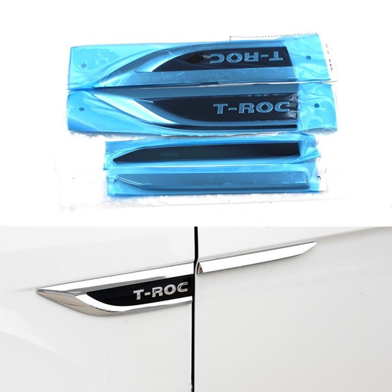 

4Pcs/lot For VW T-ROC TROC 2018 2019 Chrome Side Fender Door Wing Emblem Badge Sticker, Abs