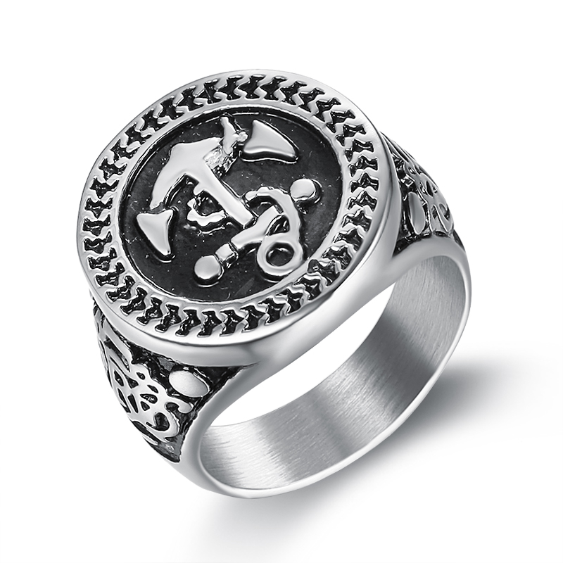 

Men Ring Stainless Steel Round Shape Silver Color Anchor Pirate Navigate Punk Ring for Men Fashion Jewelry