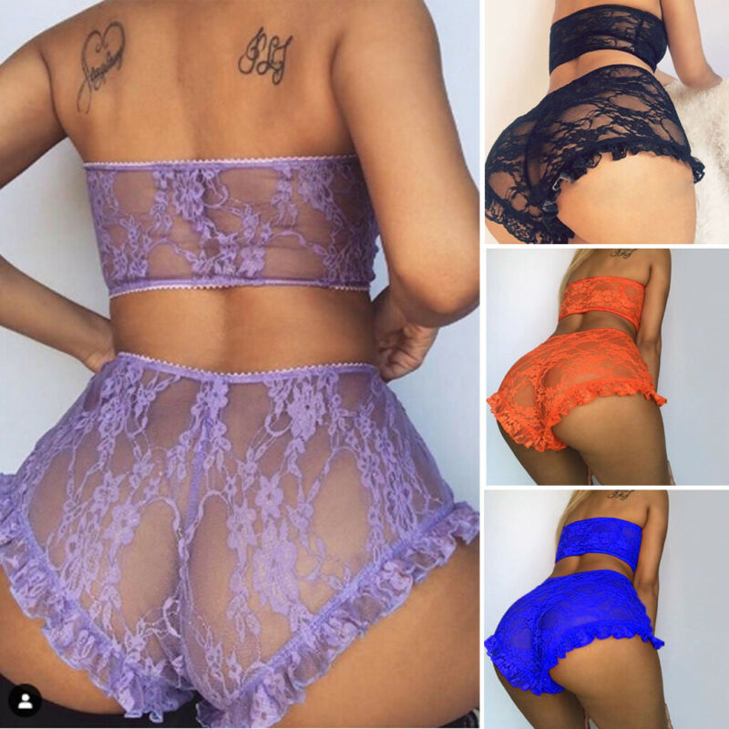Sexy femmes dentelle Tulle Lingerie ensemble à volants vêtements de nuit nuisette dames Sexy Bandeau sous-vêtements vêtements de nuit ensembles e