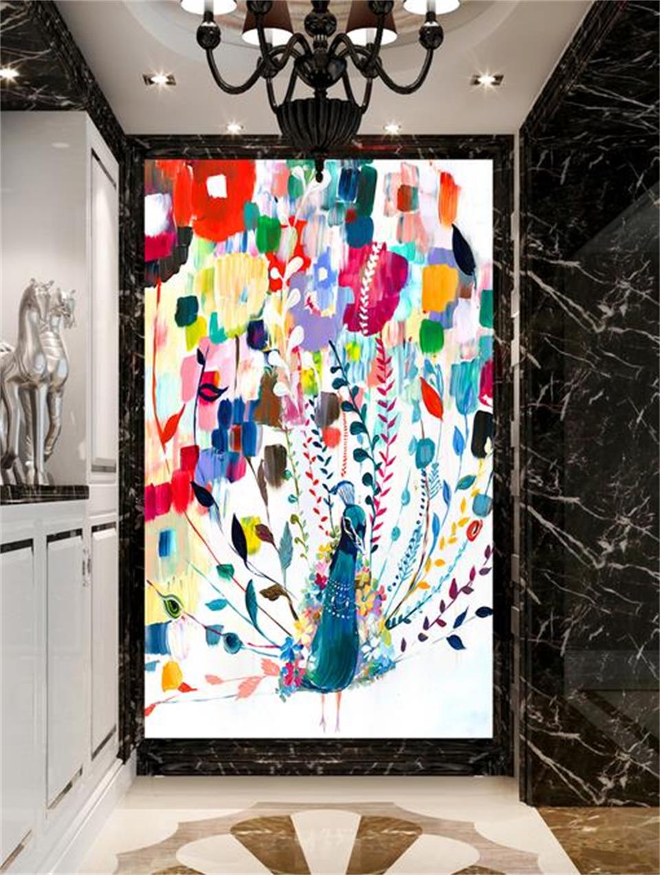 

custom size 3d photo wallpaper living room mural hand drawn peacock oil painting room porch backdrop wall wallpaper non-woven wall sticker