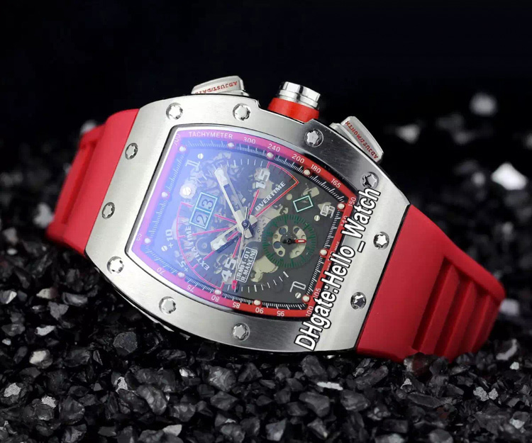 

43mm RM11-01 Automatic Mens Watch 11-01 Black Skeleton Dial Steel Case Red Rubber Strap Gents Sport Luxury Watches Hello_Watch, Extra strap