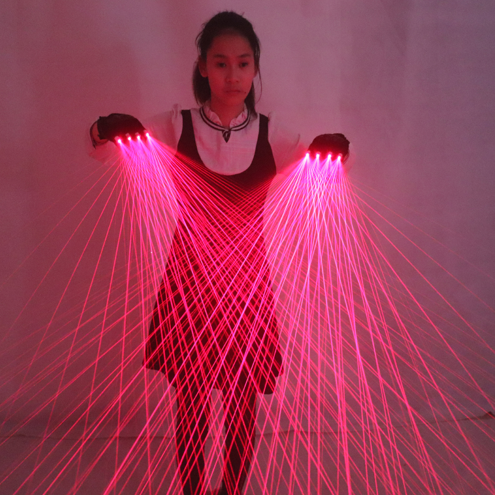 2 in 1 Multi-line Red Laser Gloves With 4pcs 650nm 100mw Laser,Disco LED laser Gloves For LED luminous Costumes Show-image-421953224