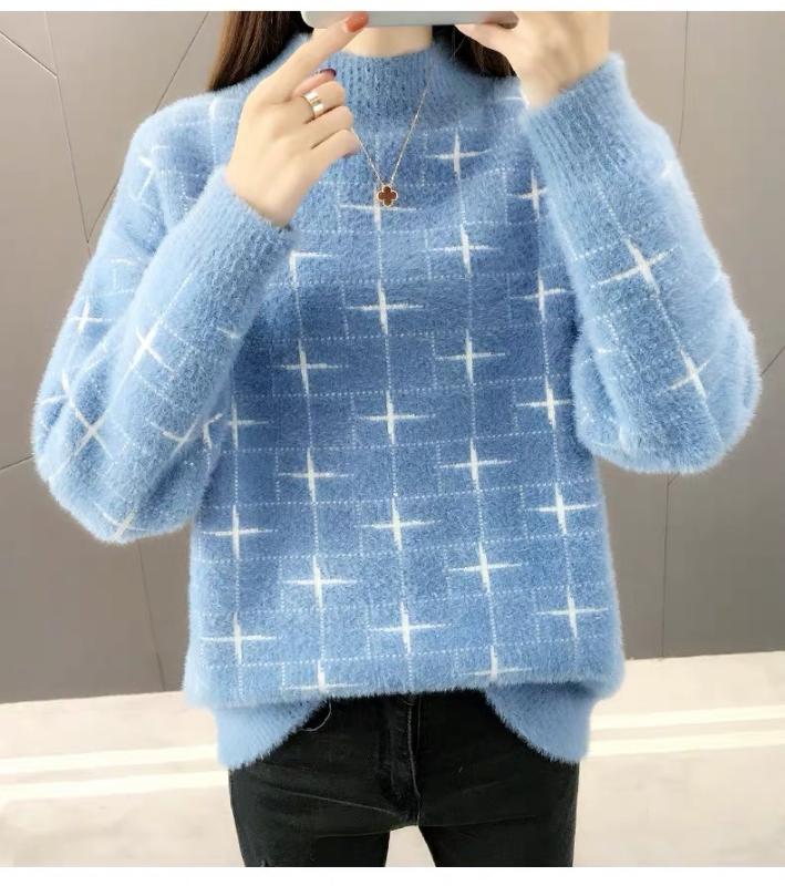 

Blue Sweaters Women knitted Pullover Warm Pattern Mohair Orange Thick Plush Wool Winter Warm Autumn Loose Soft fur Cashmere, Pink