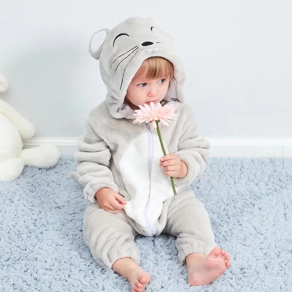 

baby rompers winter fleece long sleeve cartoon mouse costume jumpsuit infant onsie kids boys baby girls clothes, Blue