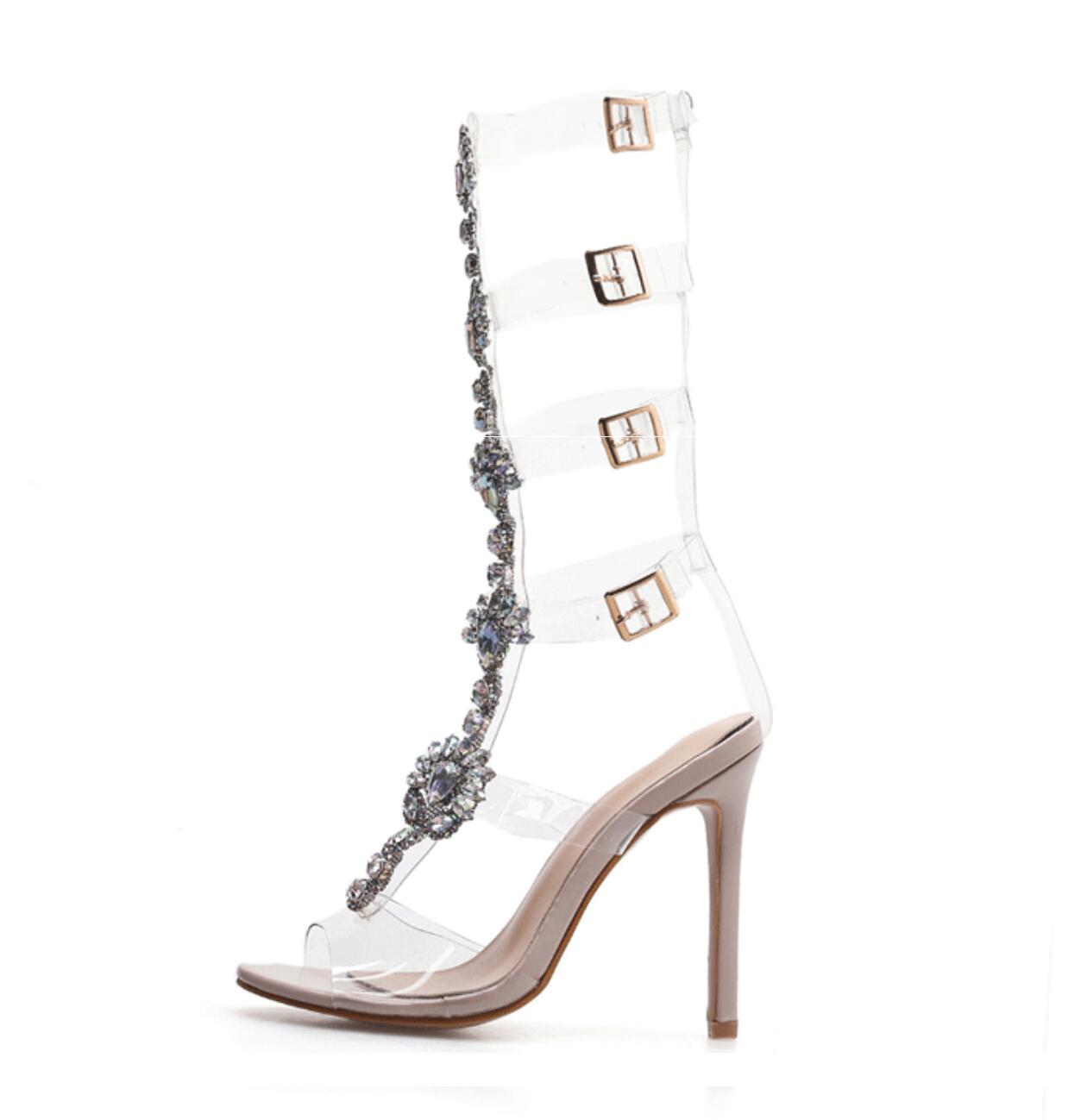 

Hot Sale-wers Sandals Open Toe Thigh-High Boots Sandal High Heels Transparent Clear Hollow Out Boots Pumps XW36, As pic