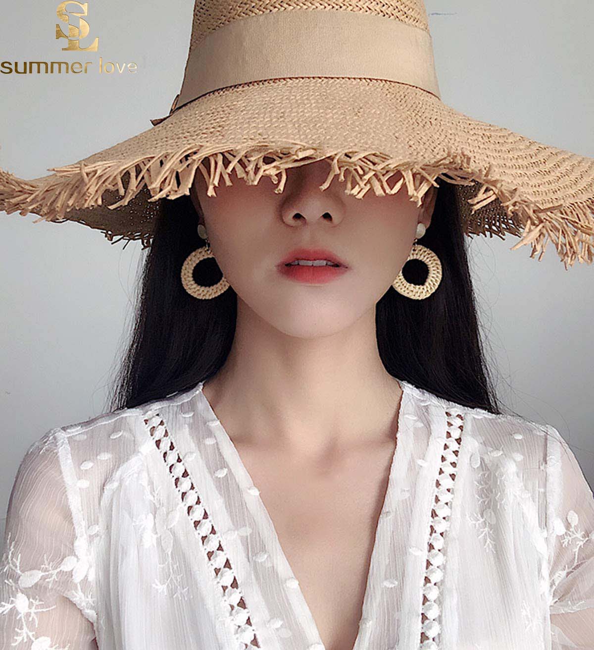 

Trendy Handmade Drop Earrings For Women Wooden Straw Weave Rattan Earrings Round Square Waterdrop Geometry Wedding Dangle Fashion Jewelry