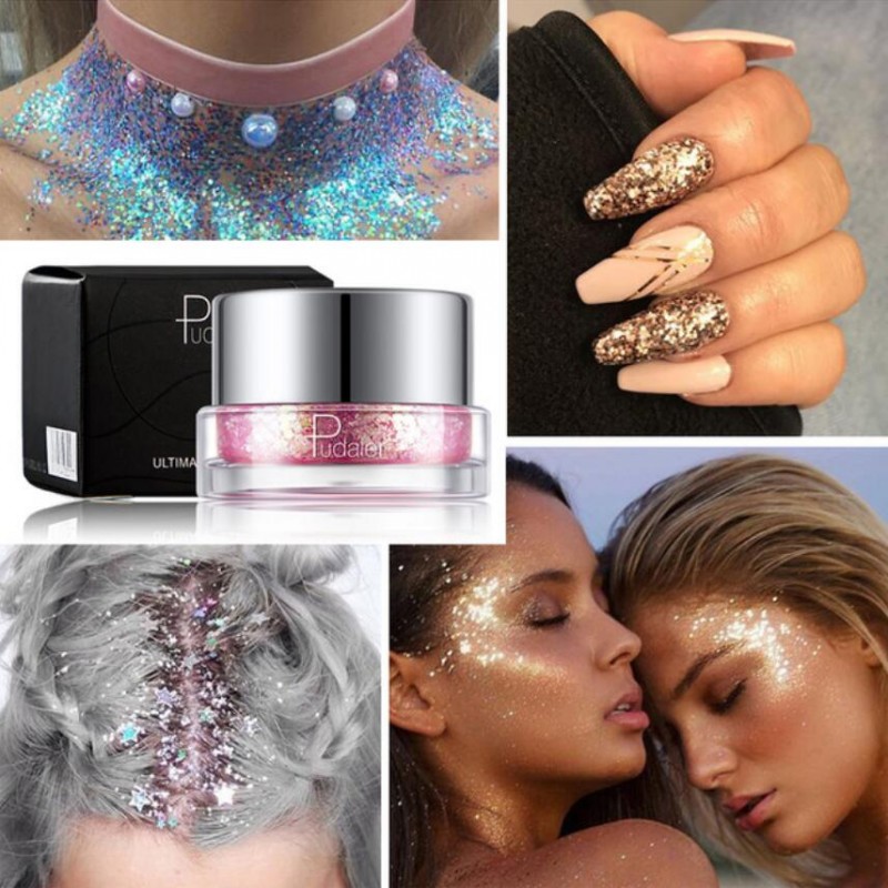 

Pudaier 34 Color Glitter Eyeshadow Sequins Gel Sparkly Eye Makeup Shiny Body Sequins Nails Art DIY Shadow Pallete