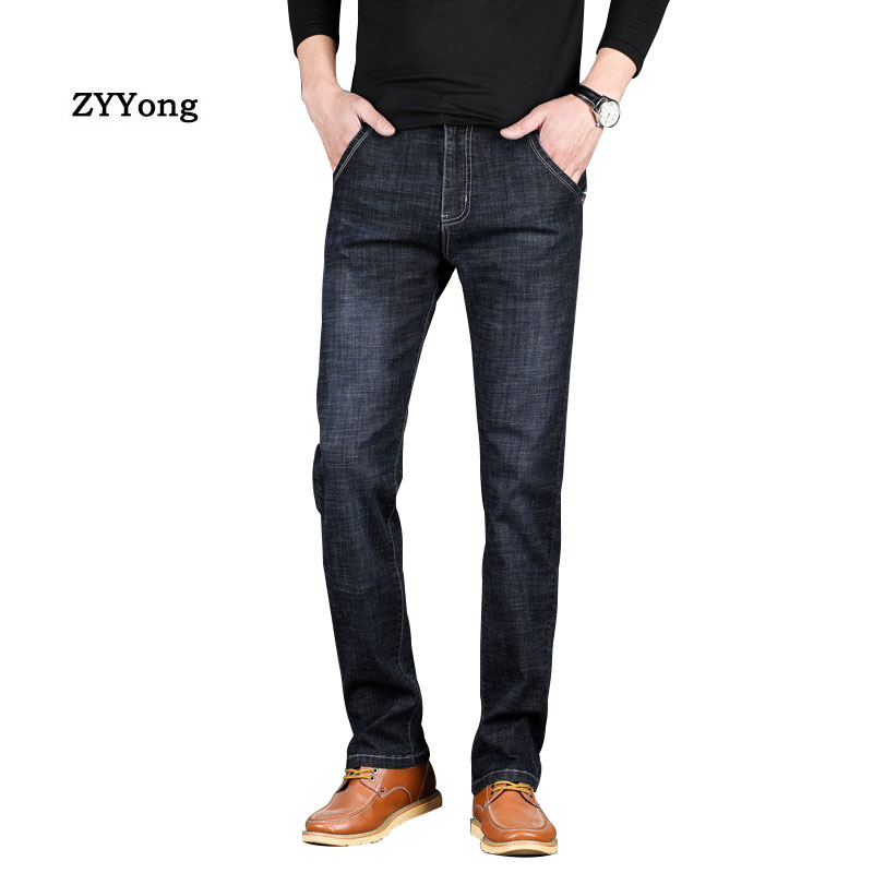 

Summer thin section Men's Elastic Jeans Business Casual Classic Fashion Straight Large Size Denim Trousers Blue Black Pants