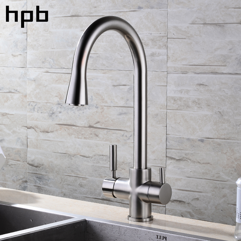 

HPB Brushed Nickel Finished 3 Way Kitchen Faucet Filter Water Tap 2 Functions Sink Mixer Hot And Cold Water 360 Rotation HP4303