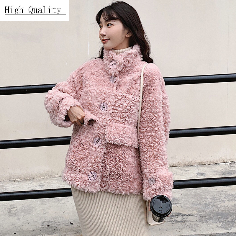 

100% Sheep Shearling Real Fur Coat Winter Jacket Women Wool Coats and Jackets Women Clothes 2020 Korean Long Jacket W2135, Blue
