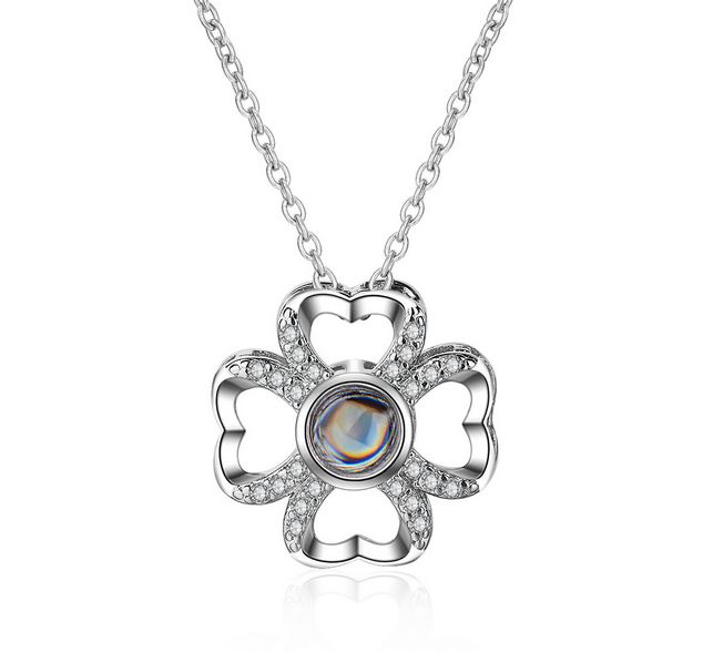 

S925 Silver Lady Necklace Love Memory Projection 100 Languages Necklace Snowflake Plum Pendant Clavicle long