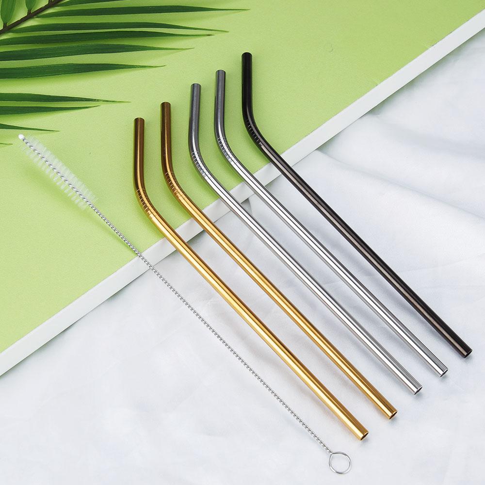 

High Quality 304 Gold Stainless Steel Straw Reusable Drinking Straw Metal Bent Straight Straw Cleaner Brush